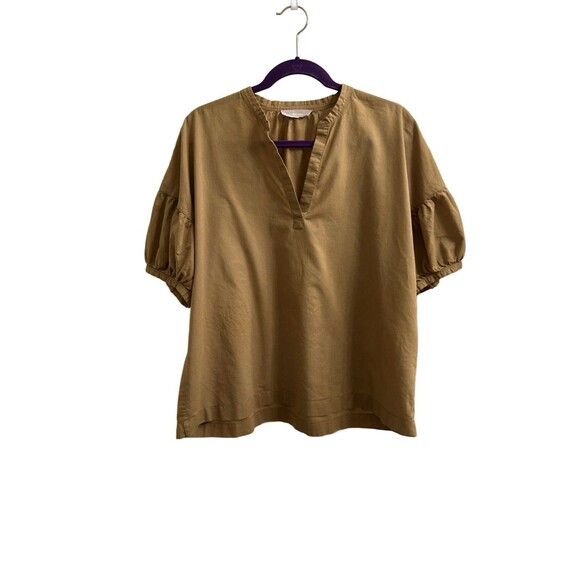 Everlane Women’s Split-Neck Puff Sleeve Hazel Green Shirt Sz 14 Peasant Cottage - Picture 1 of 6